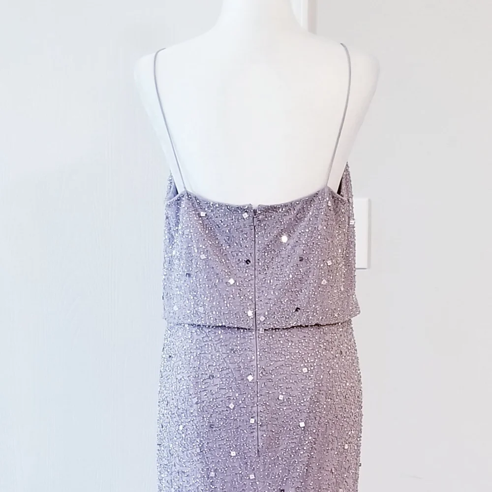 Adrianna Papell Lilac Gray Sequin Beaded long Dress - Picture 9 of 14